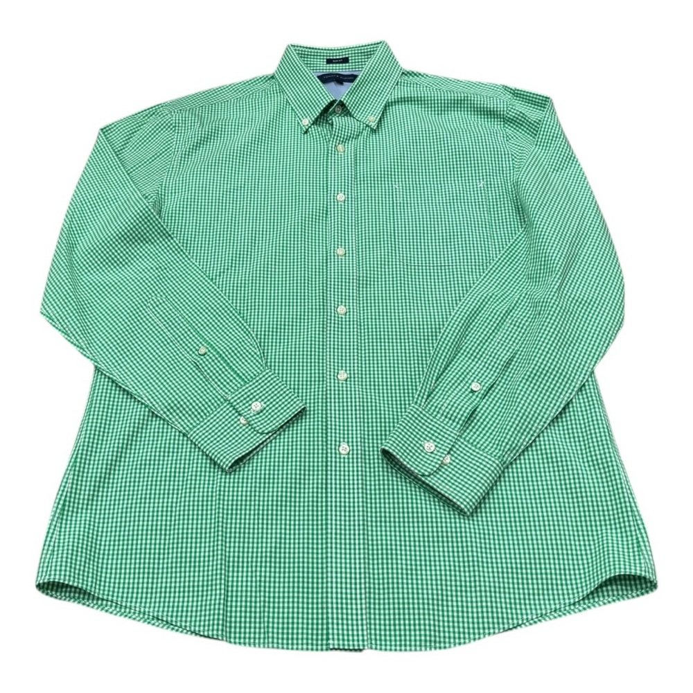 Tommy Hilfiger Size 16 Slim Fit Men's Green Checkered Shirt